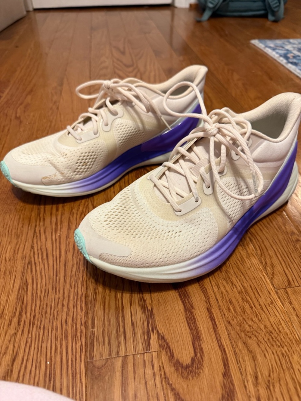 Women's Athletic Running Sneakers in Light Beige with Purple Accent